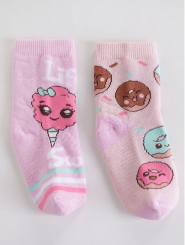 Kit com 02 Meias Infantil Para Menina - Rosa