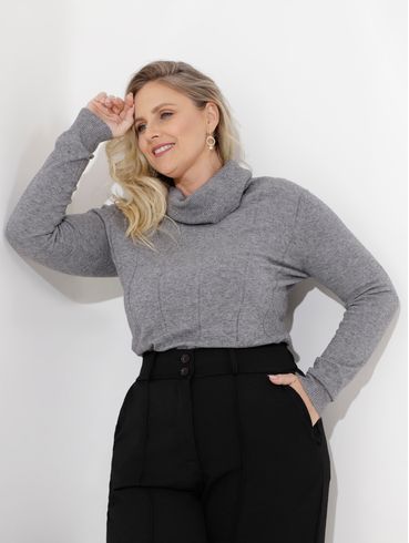 Blusa de Tricot Plus Size Feminina Cinza