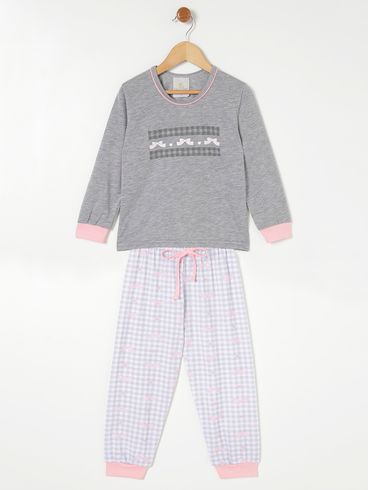 Pijama Longo Infantil Para Menina - Cinza