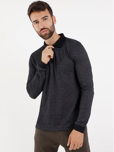 Polo Manga Longa Masculina Preto