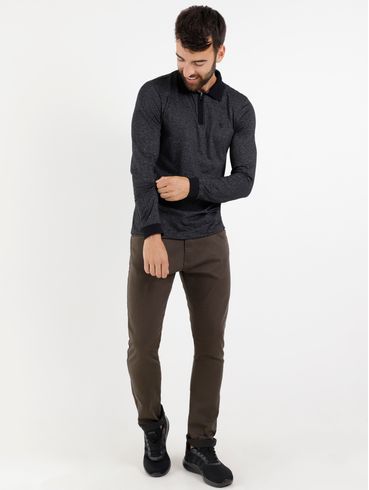Polo Manga Longa Masculina Preto