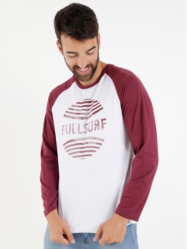 Camiseta Manga Longa Full Surf Masculina Bordo/Branco