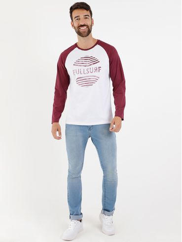 Camiseta Manga Longa Full Surf Masculina Bordo/Branco