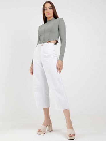 Blusa Manga Longa Canelada Feminina Verde