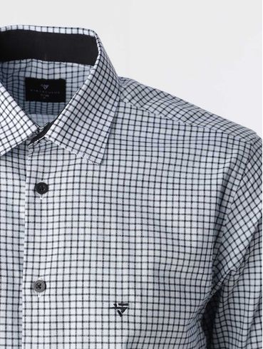 Camisa Manga Longa Slim Fit Xadrez Masculina Branco