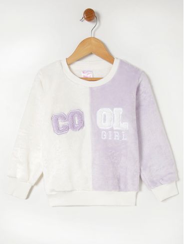 Blusão com Pelinhos Infantil Para Menina - Off White/lilás