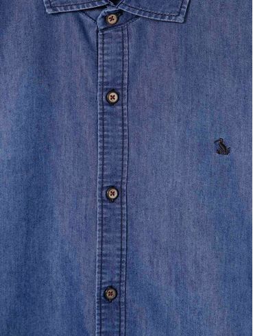 Camisa Jeans Manga Longa Amil Plus Size Masculina Azul