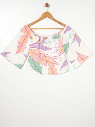 Blusa Cropped Ciganinha Rovitex Feminina Off white
