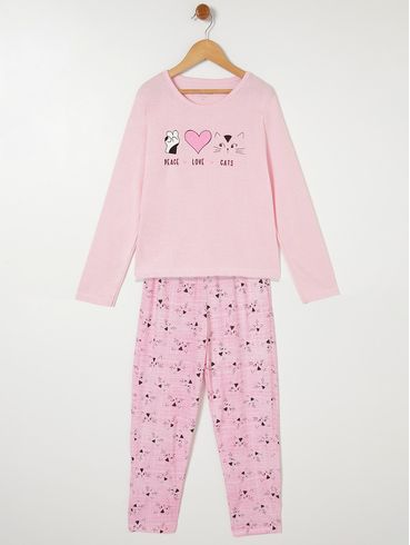 Pijama Longo Juvenil Para Menina - Rosa