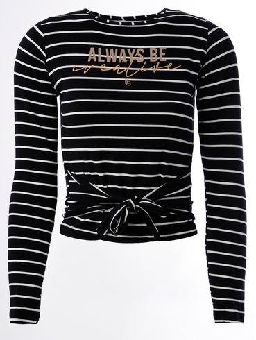 Blusa Manga Longa com Amarração Feminina Preto