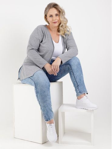 Cardigan Canelado Plus Size Feminino Cinza