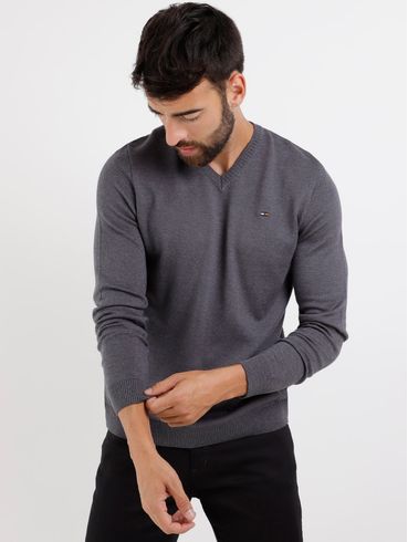 Suéter Tricot Masculino Cinza Escuro