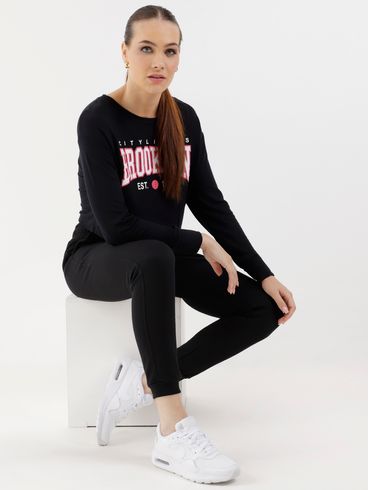 Blusa Cropped Manga Longa Feminina Preto