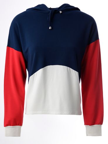 Blusa com Capuz Feminina Azul Marinho/Vermelho