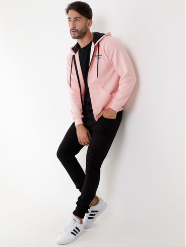 Jaqueta Moletom com Capuz Masculina Rosa Claro