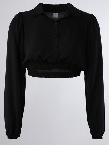 Camisa Cropped Manga Longa Feminina Preto