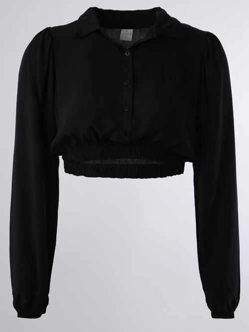 Camisa Cropped Manga Longa Feminina Preto
