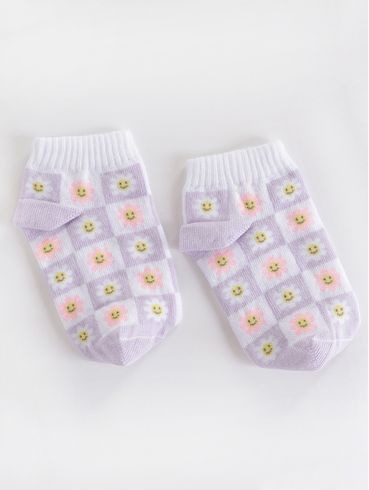Meia Cano Curto Selene Juvenil Para Menina - Branco/Lilás