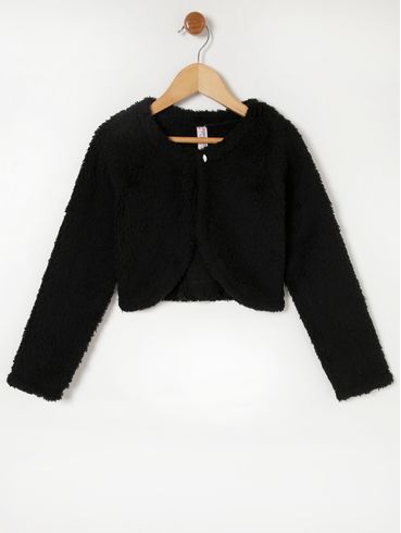 Casaco Cropped com Pelinhos Juvenil Para Menina - Preto