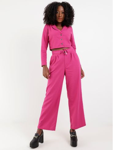 Calça Linho Wide Leg Autentique Feminina Rosa Pink