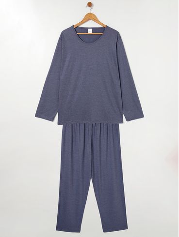 Pijama Longo Mesclado Plus Size Masculino Azul Marinho