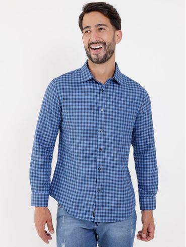 Camisa Manga Longa Xadrez Masculina Azul