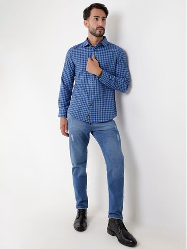 Camisa Manga Longa Masculina Azul