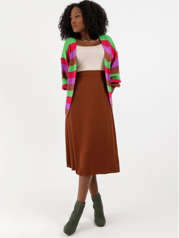Cardigan Tricot Listrado Feminino Marrom
