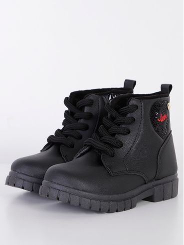 Bota Coturno Infantil Para Menina - Preto
