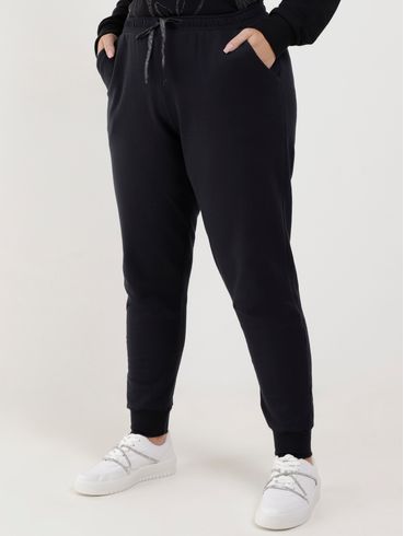 Calça Jogger Moletom Plus Size Feminina Preto