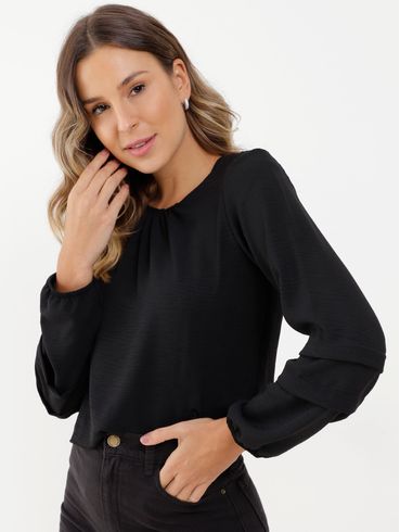 Blusa Cropped Manga Longa Autentique Feminina Preto