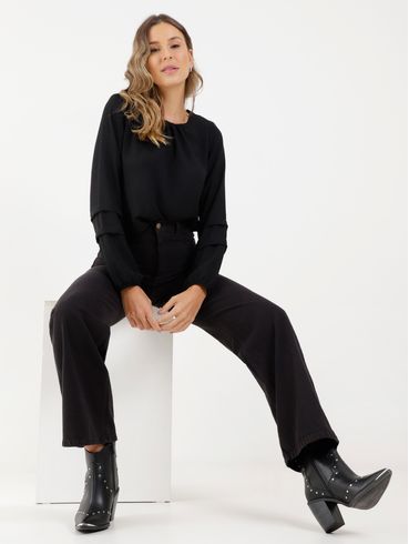 Blusa Cropped Manga Longa Autentique Feminina Preto
