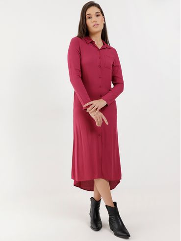 Vestido Chemise Midi Autentique Feminino Rosa Pink