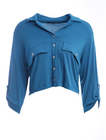 Camisa Cropped Manga 3/4 Autentique Feminina Azul