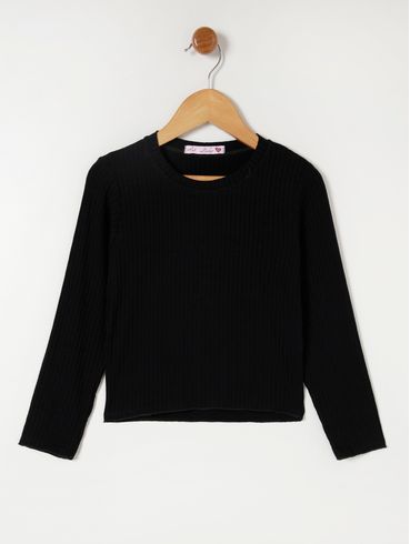 Blusa Manga Longa Juvenil Para Menina - Preto