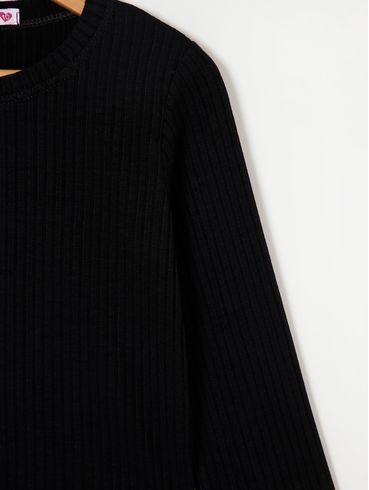 Blusa Manga Longa Juvenil Para Menina - Preto