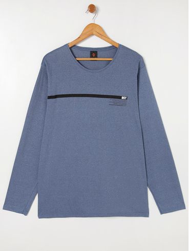 Camiseta Manga Longa Plus Size Masculina Azul