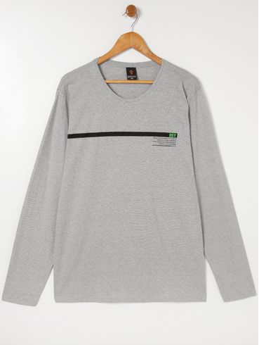 Camiseta Manga Longa Plus Size Masculina Cinza