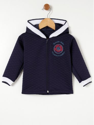 Jaqueta Matelassê com Capuz Infantil Para Menino - Azul Marinho