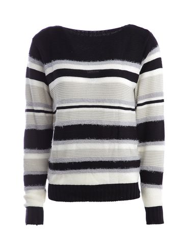 Blusão de Tricot com Listras Feminino Preto