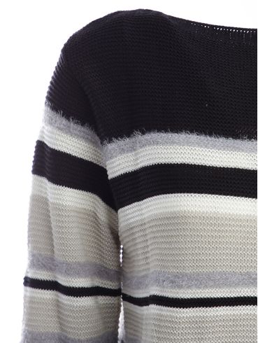 Blusão de Tricot com Listras Feminino Preto