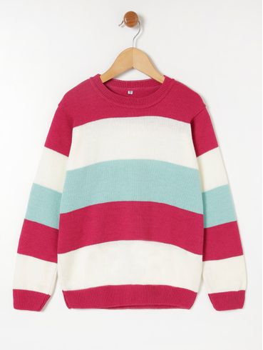 Blusa de Tricot Listrada Juvenil Para Menina - Pink/Verde