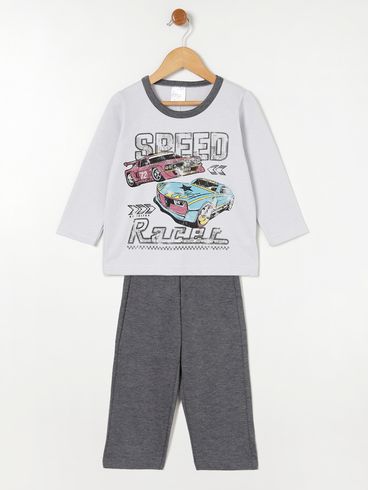 Pijama Longo Infantil Para Menino - Branco/Chumbo