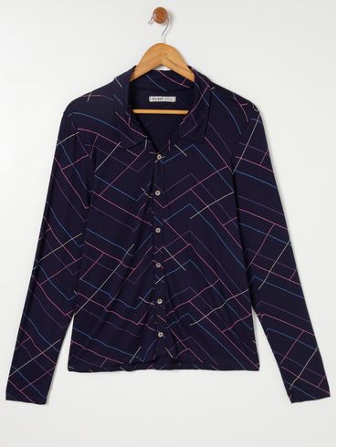 Camisa Manga Longa Plus Size Feminina Azul Marinho