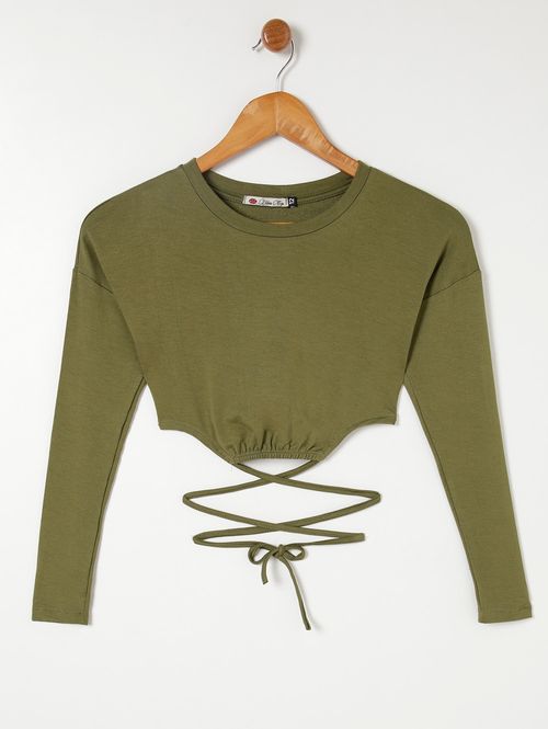 Blusa Molecotton com Amarração Juvenil Para Menina Verde