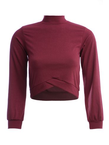 Blusa Cropped Manga Longa Feminina Bordô