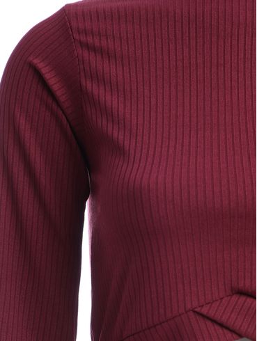 Blusa Cropped Manga Longa Feminina Bordô