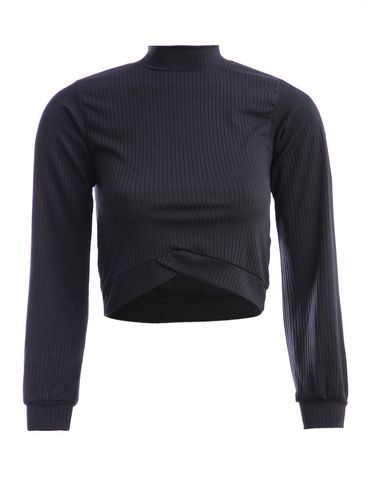 Blusa Cropped Manga Longa Feminina Preto