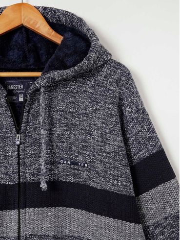 Cardigan de Tricot Gangster Plus Size Masculino Cinza