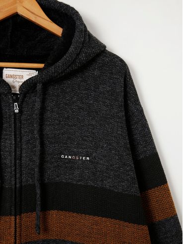 Cardigan de Tricot Gangster Plus Size Masculino Chumbo